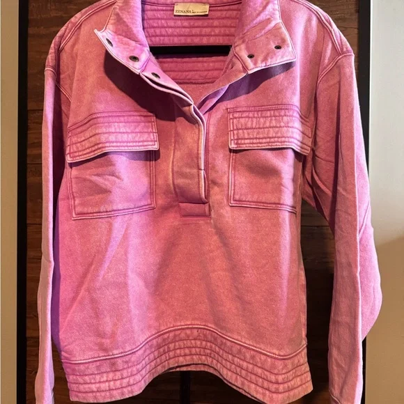Zenana Outfitters Mineral Washed Pink Pullover - Picture 2 of 8